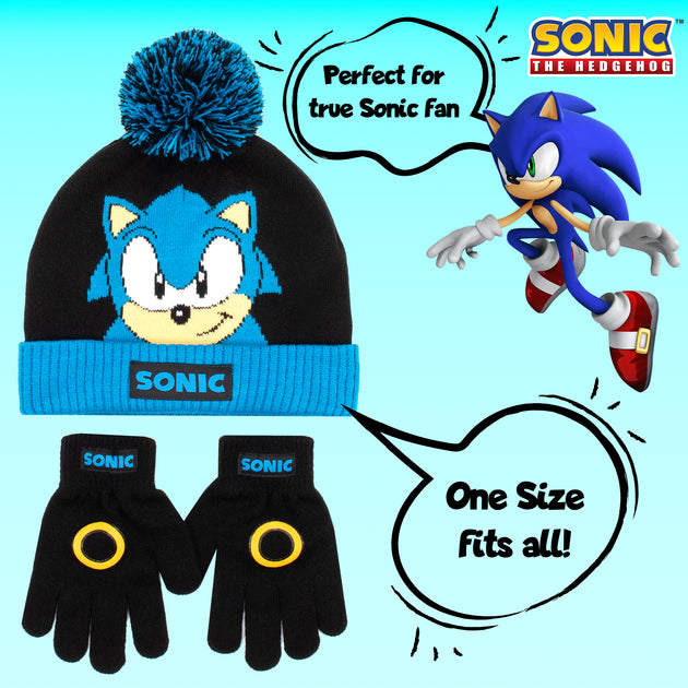 SONIC THE HEDGEHOG Winter Hat Gloves Set for Boys-Black