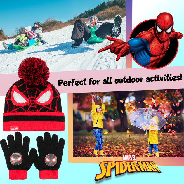 Marvel Spiderman Winter Hat Gloves Set for Boys
