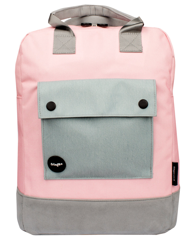 Grey and Pink Teen Backpack Front