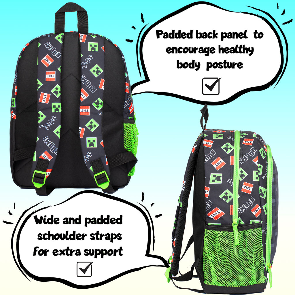 Minecraft school backpack with padded straps great for correct posture
