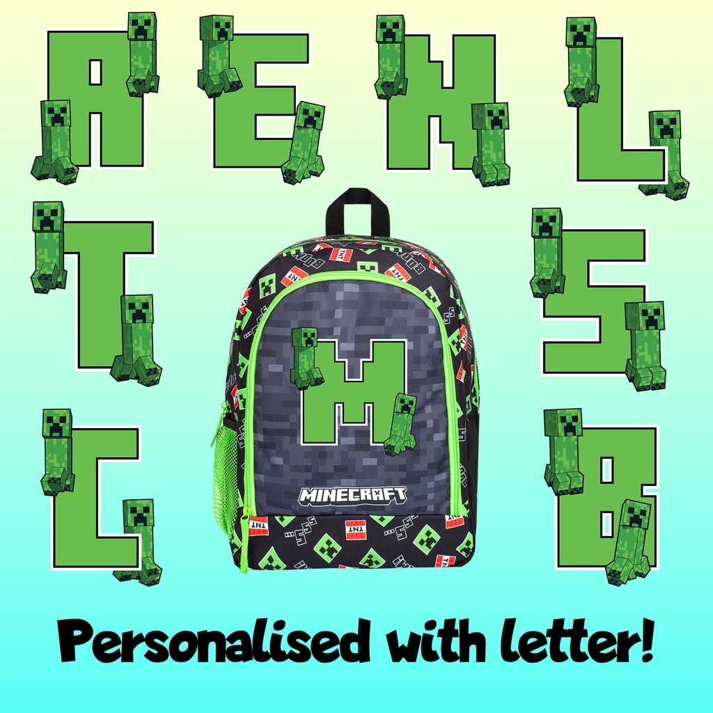 Minecraft school backpack personalised with letter