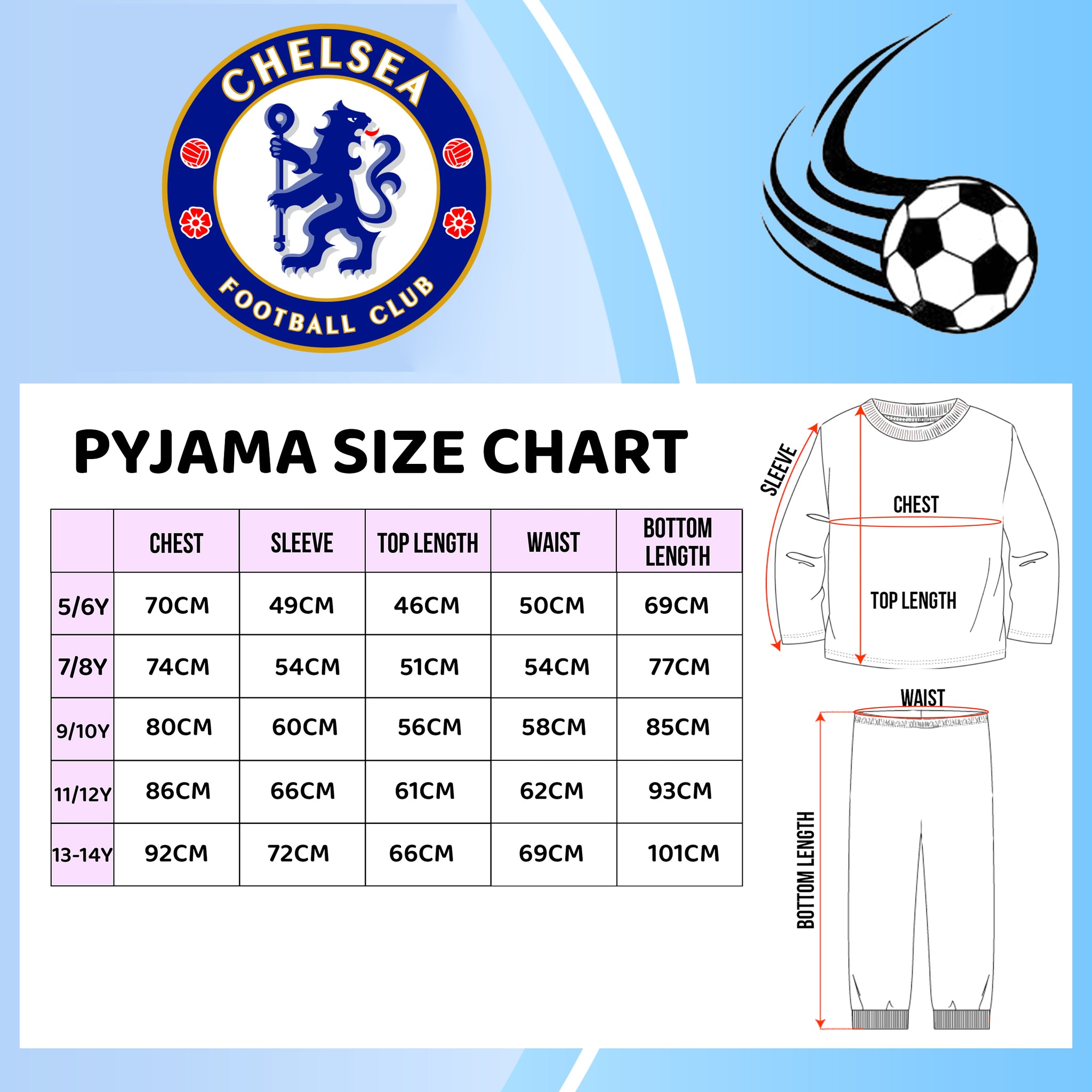 Pyjama Officiel Chelsea FC Bébé/enfant - Ensemble Bleu 100% Coton, Neuf Avec étiquettes