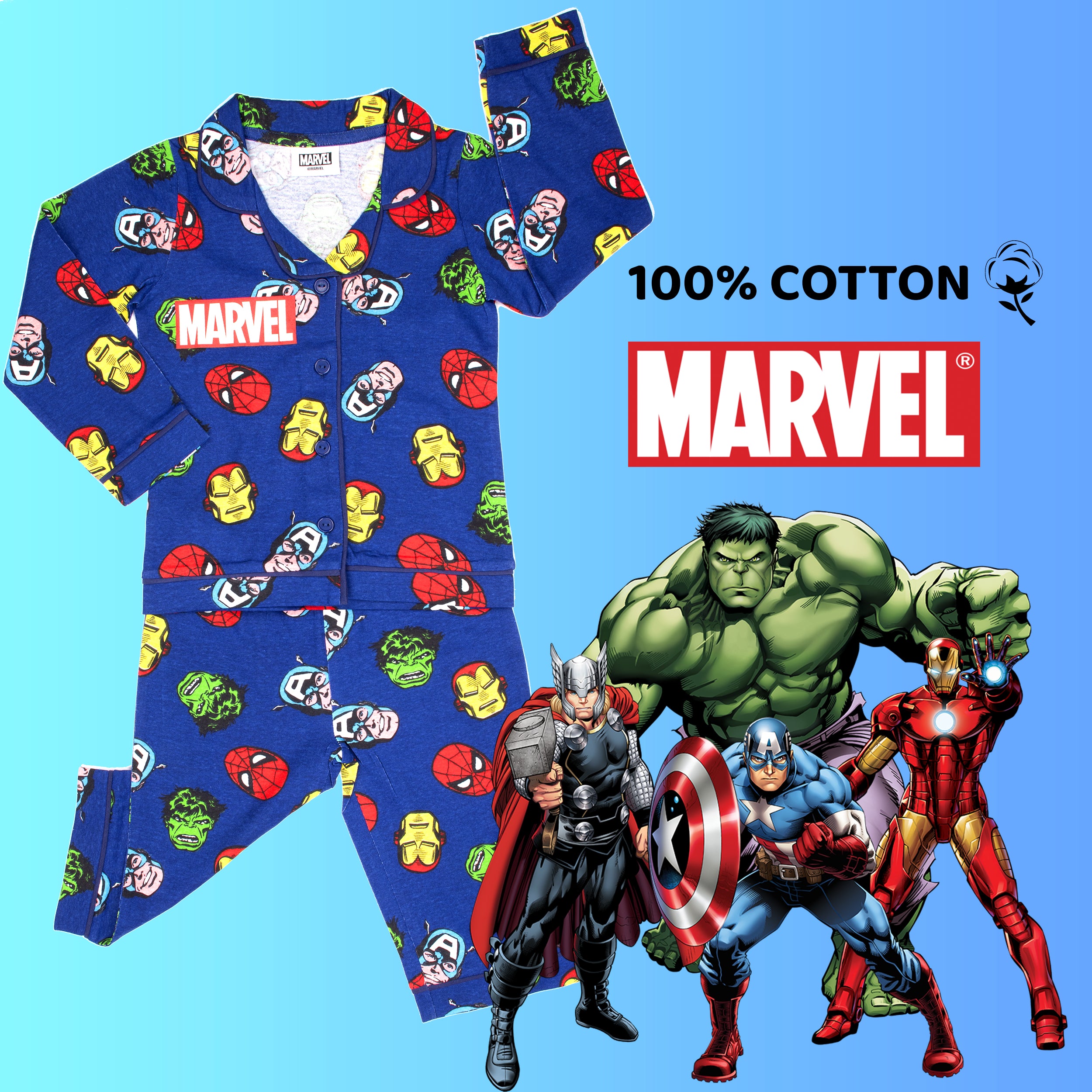 Marvel Pyjamas Character MARVEL Kids Pyjama - Blue with Buttons – Fringoo