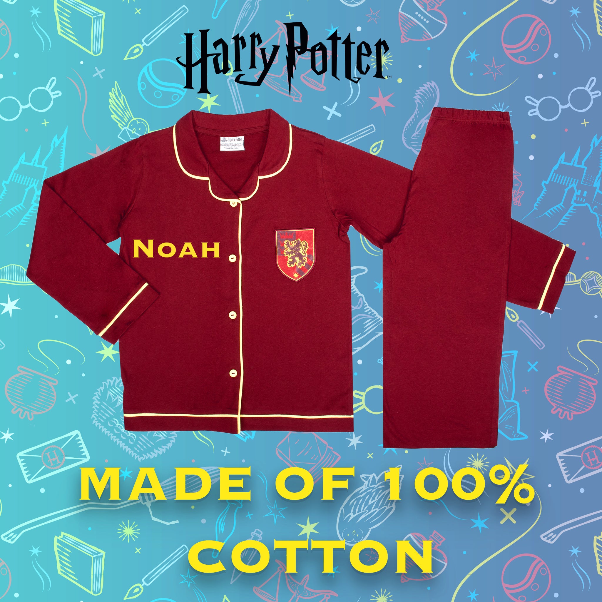 Pigiama Harry Potter Serpeverde – Set 2 Pezzi A Maniche Lunghe, Morbido Cotone, Taglia Ragazzo Bordeaux - 3