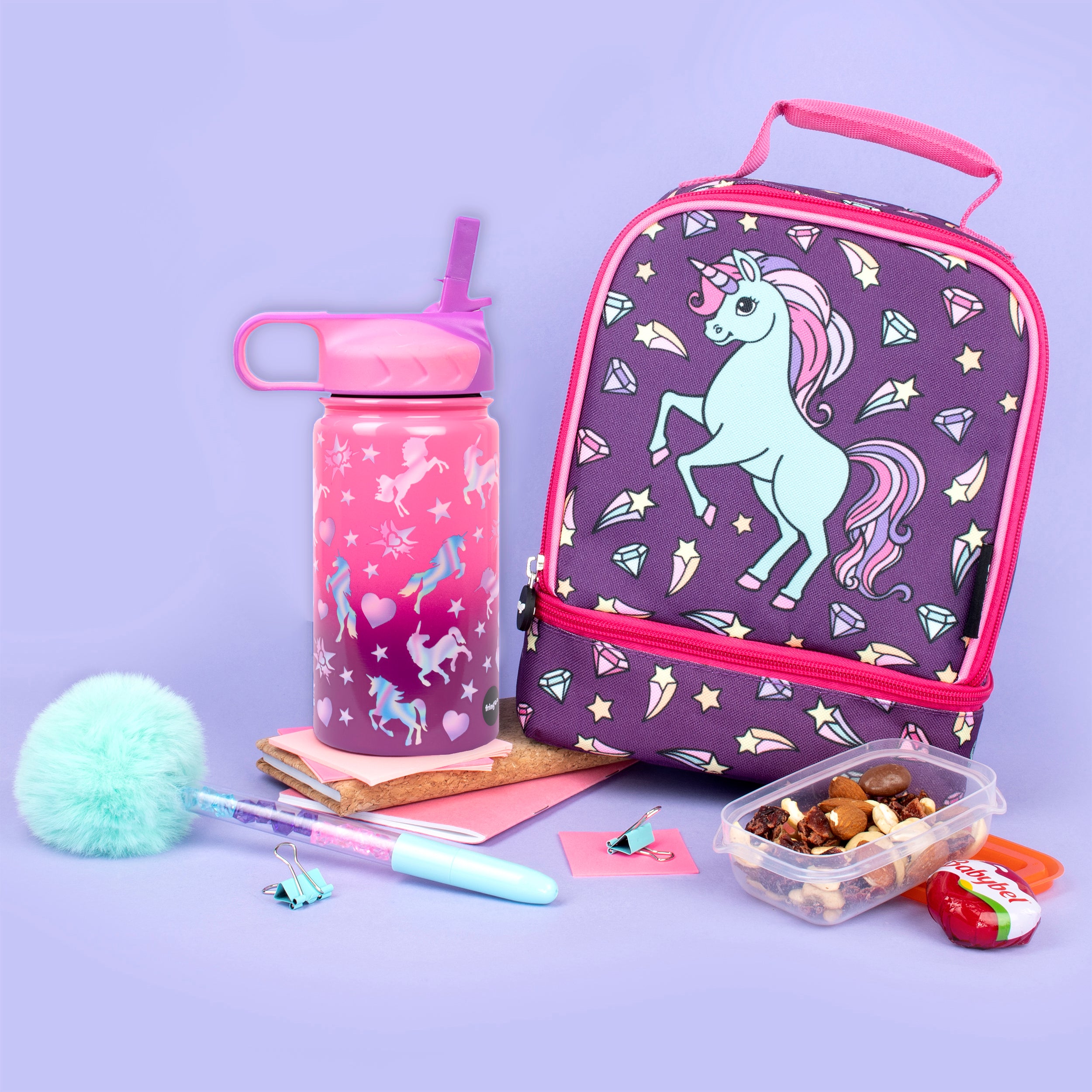 Stainless Steel Water Bottle with Straw 350ml Unicorn Ombre Fringoo