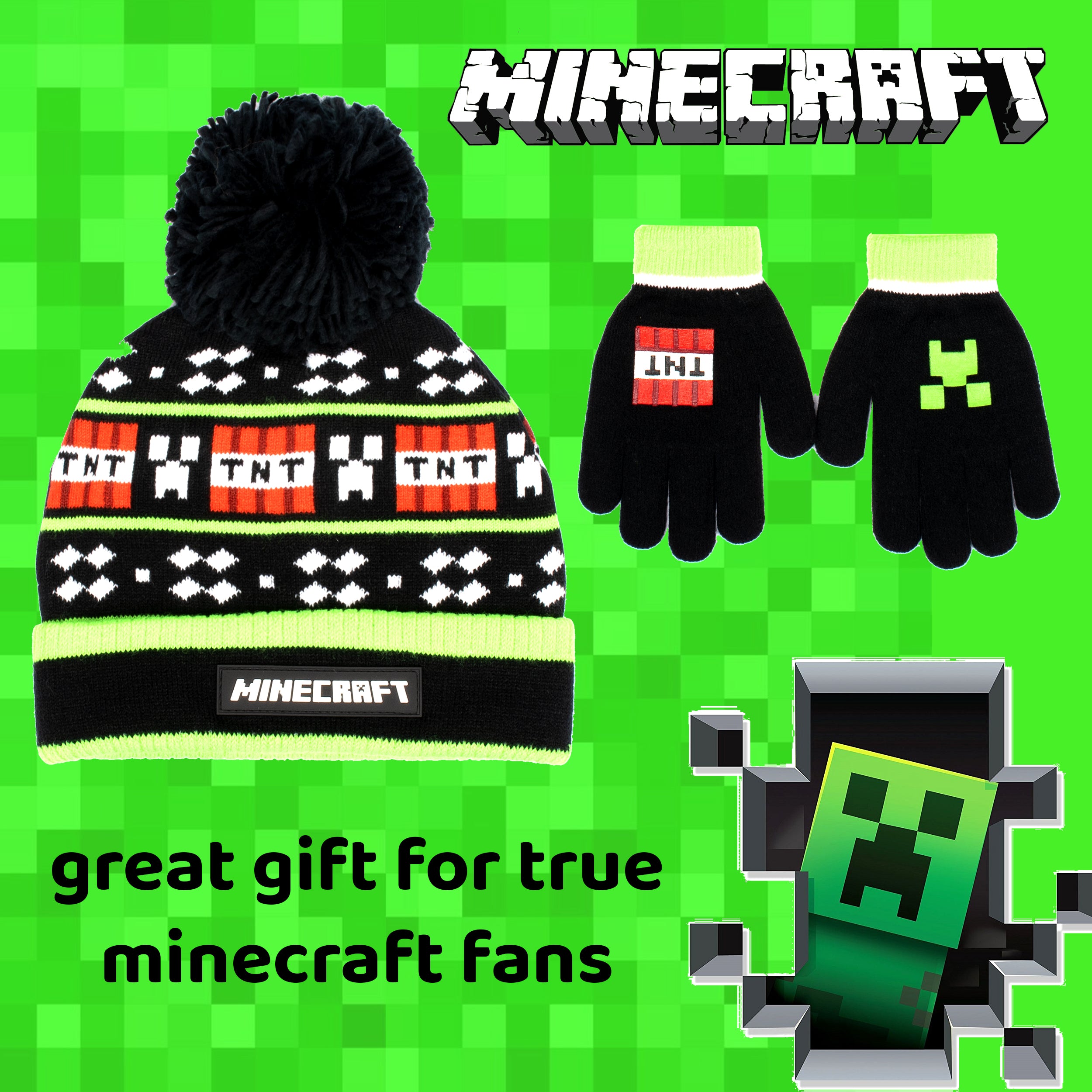 Minecraft Hat & Gloves Set - Black TNT – Fringoo