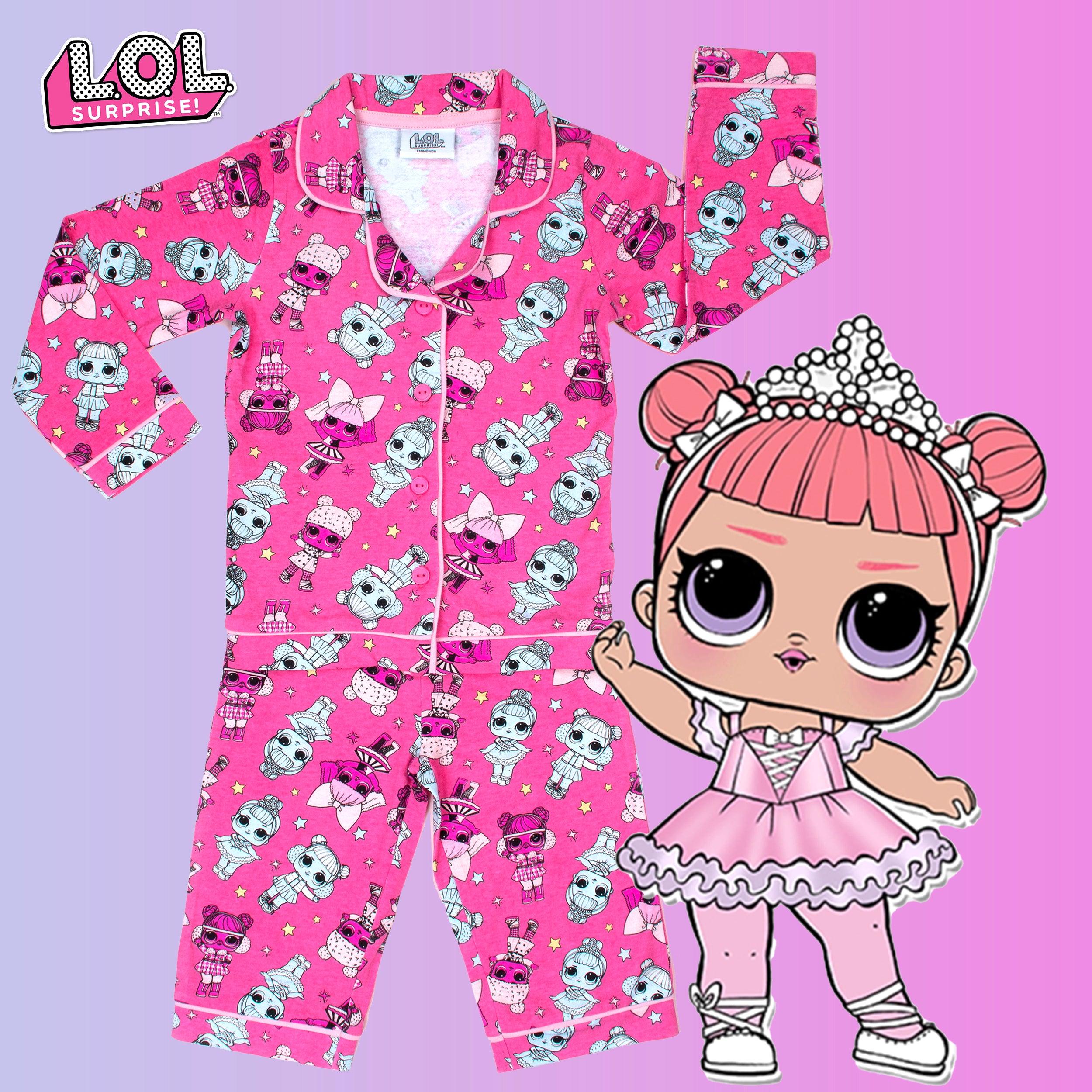 LOL Completo Pigiama Per Ragazze | Età 5-12 | Completo Pigiama A Maniche Lunghe Con Coriandoli Pop Lil Sisters | 100% Cotone Bambola Sorpresa Costume | Articolo Ufficiale | Regalo Per Ragazze - Foto 2
