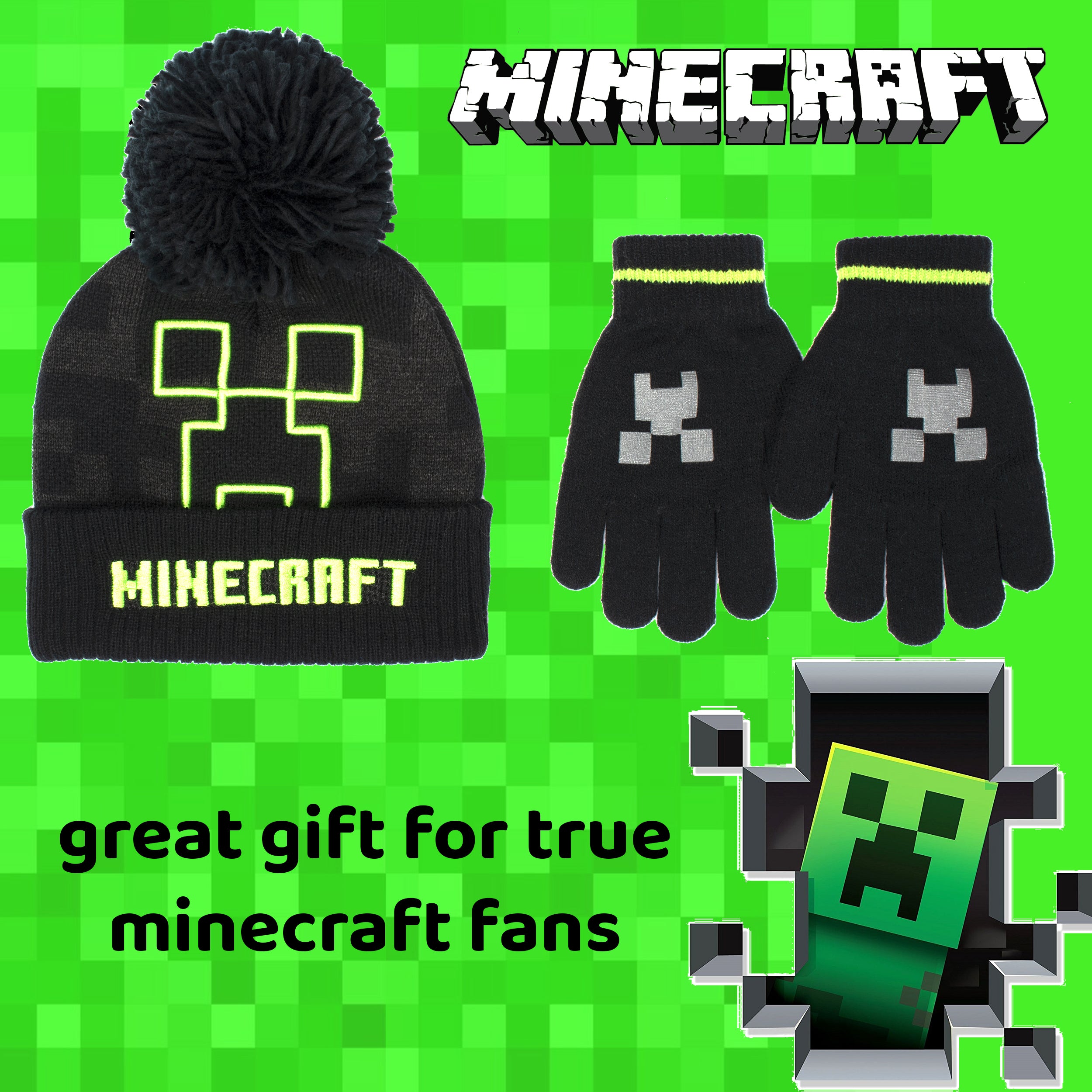 Minecraft Hat & Gloves Set - Grey Creeper – Fringoo