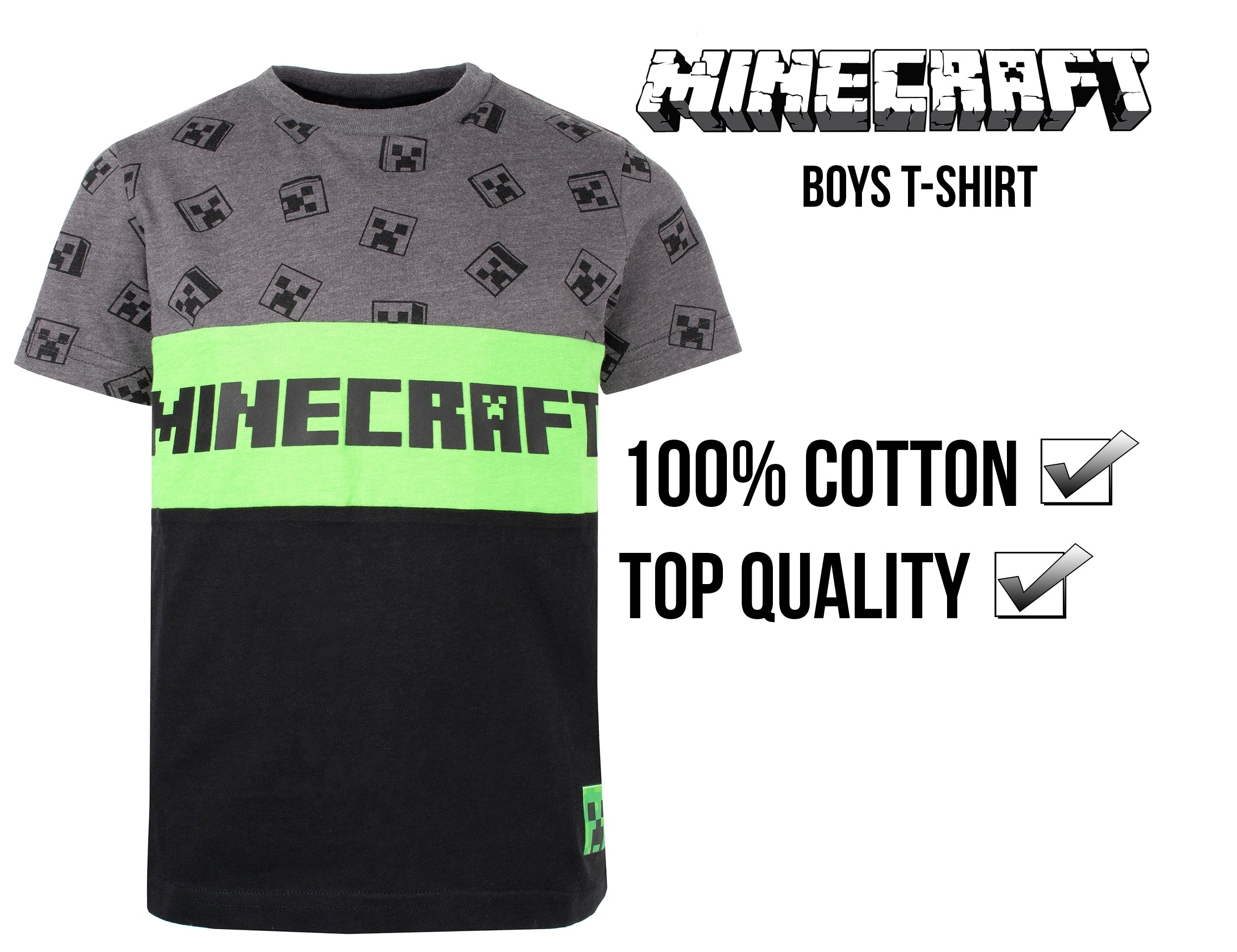 Minecraft Creeper T Shirt Grey Fringoo
